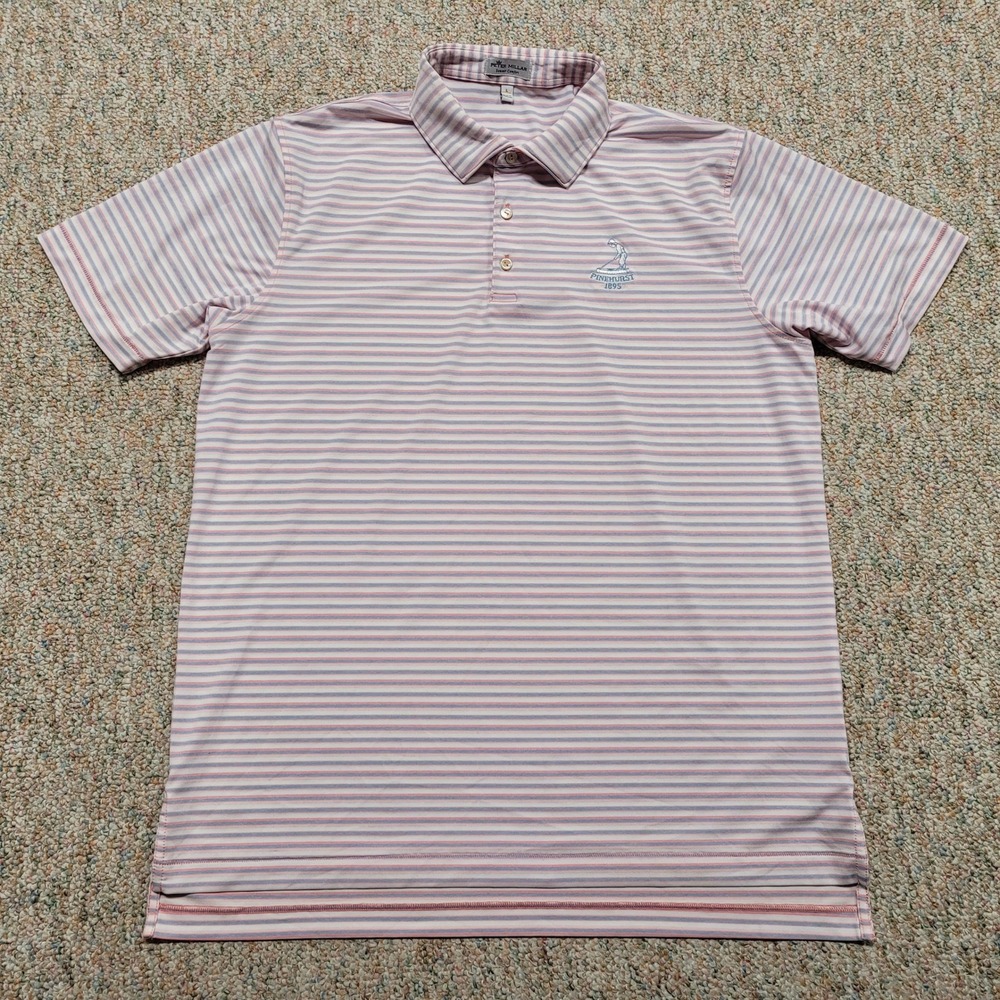 Peter Millar Summer Comfort Polo Shirt Mens Large Striped Pinehurst 1895 Golf